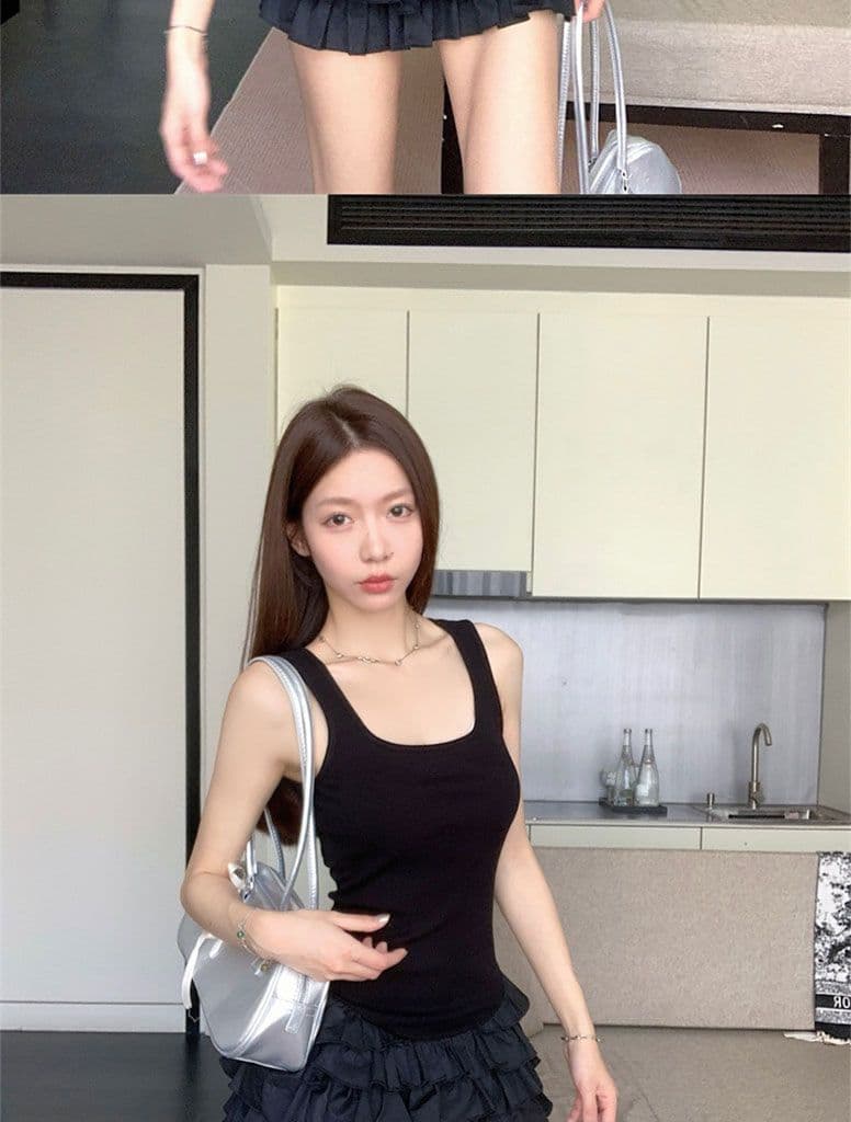 좋은 품질 화이트 슬립 여성 드레스 여름 민소매 조끼 몸매 가꾸기 미니 스커트 핫걸 바람 케이크 드레스 상세 이미지 19