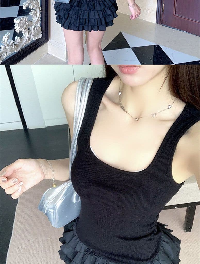 좋은 품질 화이트 슬립 여성 드레스 여름 민소매 조끼 몸매 가꾸기 미니 스커트 핫걸 바람 케이크 드레스 상세 이미지 26