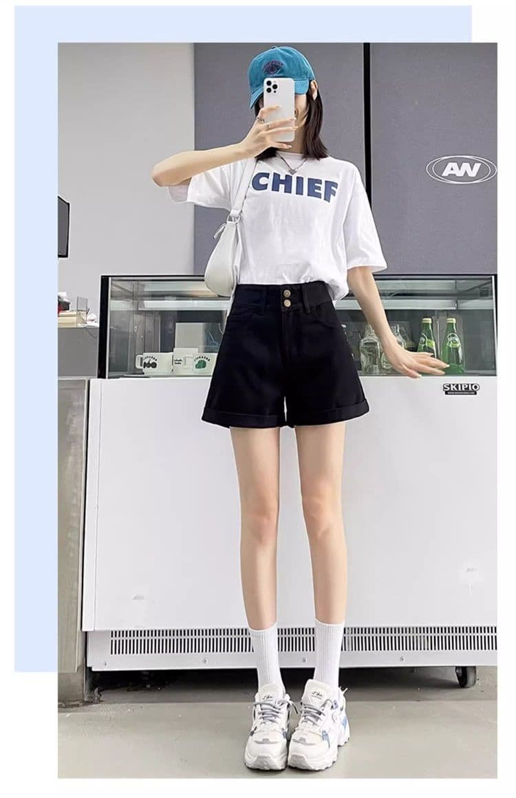 베이지 색 데님 반바지 여성 여름 얇은 스타일 트렌드 새로운 뒤집다 측면 배 모양 표지 넓적 다리 하이웨이스트 한 마디 넓은 다리 핫 바지 상세 이미지 26