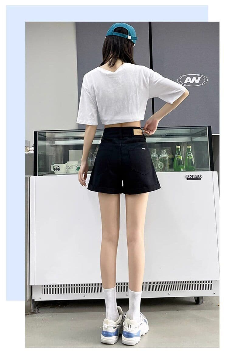 베이지 색 데님 반바지 여성 여름 얇은 스타일 트렌드 새로운 뒤집다 측면 배 모양 표지 넓적 다리 하이웨이스트 한 마디 넓은 다리 핫 바지 상세 이미지 28