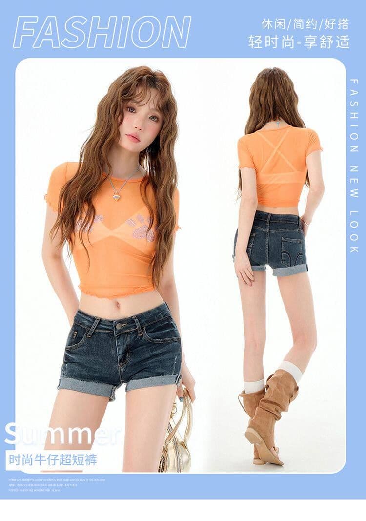 아메리칸 핫걸 볼륨 측면 데님 반바지 여성 여름 2026 새로운 타이트 초단바지 타이트 스커트 외출용 뜨거운 바지 상세 이미지 2