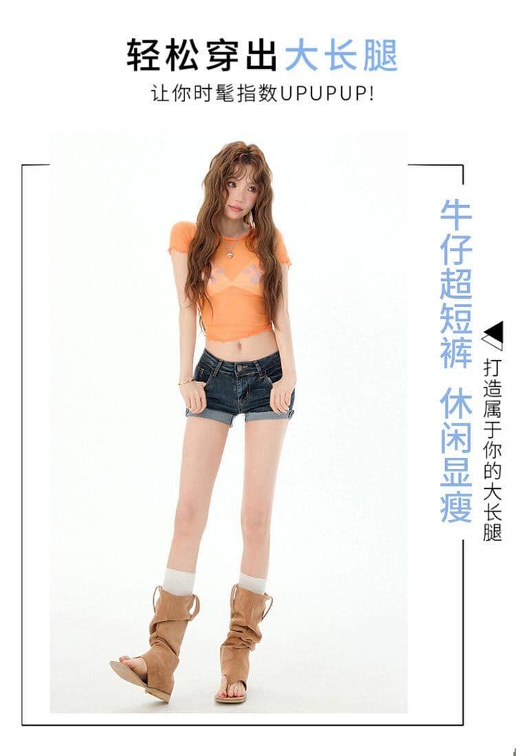 아메리칸 핫걸 볼륨 측면 데님 반바지 여성 여름 2026 새로운 타이트 초단바지 타이트 스커트 외출용 뜨거운 바지 상세 이미지 5