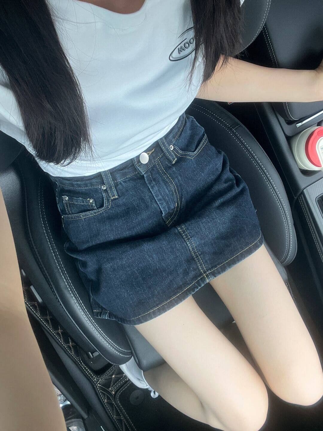 빅 사이즈 데님 반바지 여성 여름 하이웨이스트 슬림해 보이는 배 모양 몸 표지 넓적 다리 레트로 반신 스커트 핫걸 한 마디 미니 스커트 상세 이미지 5