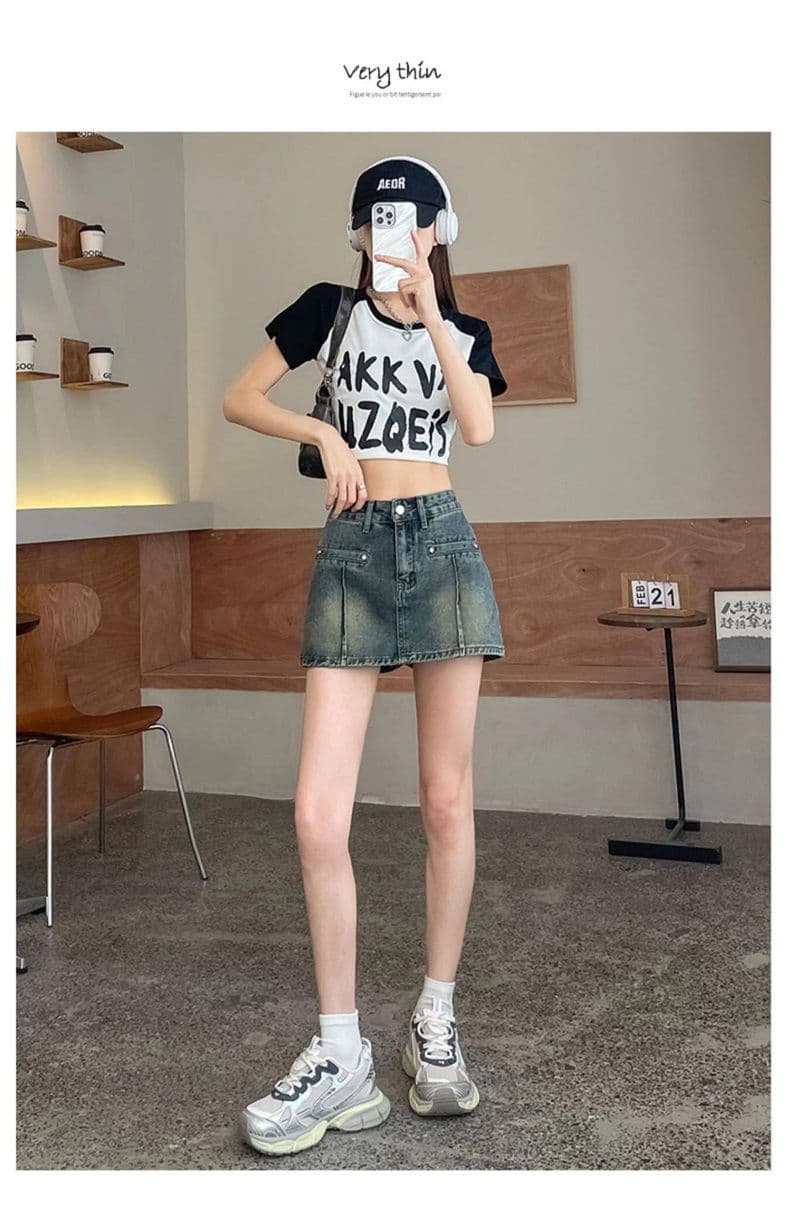 아메리칸 레트로 하이웨이스트 데님 페이크 레이어드 바지 여성 여름 빅 사이즈 지방 mm 노출 방지 몸매 가꾸기 한 마디 반신 스커트 상세 이미지 12