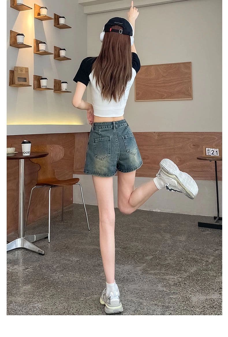 아메리칸 레트로 하이웨이스트 데님 페이크 레이어드 바지 여성 여름 빅 사이즈 지방 mm 노출 방지 몸매 가꾸기 한 마디 반신 스커트 상세 이미지 13