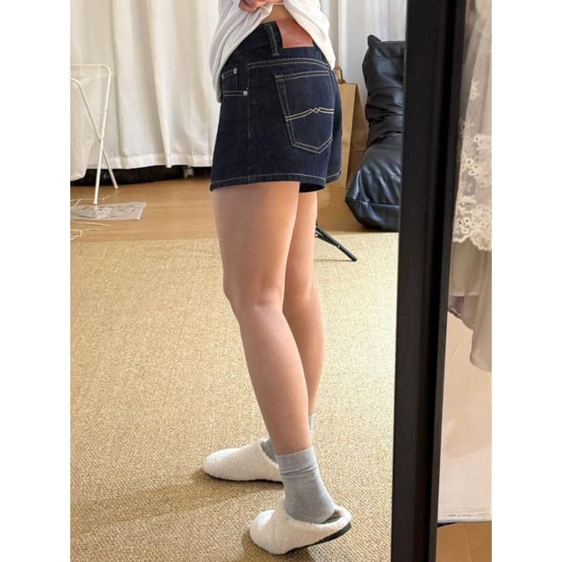 진한 파란색 넓은 다리 데님 반바지 여성 여름 새로운 빅 사이즈 지방 mm 배 종류 몸 슬림해 보이는 한 마디 스트레이트 핫 바지 이미지 4