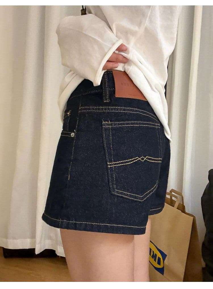 진한 파란색 넓은 다리 데님 반바지 여성 여름 새로운 빅 사이즈 지방 mm 배 종류 몸 슬림해 보이는 한 마디 스트레이트 핫 바지 상세 이미지 5