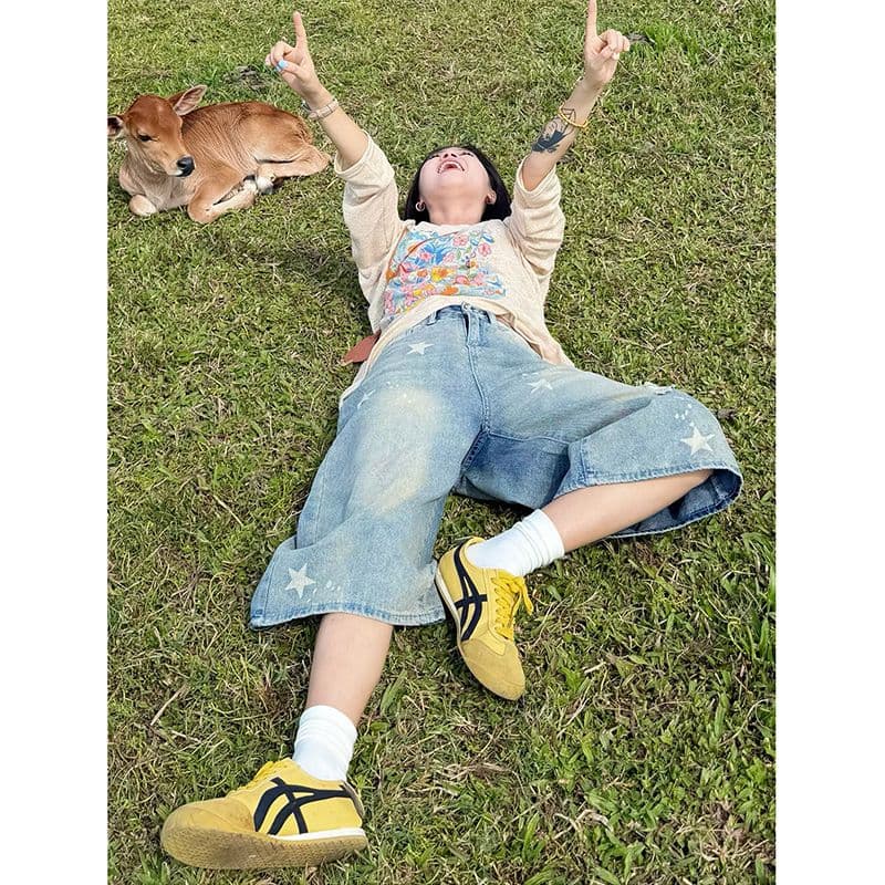 아메리칸 레트로 넓은 다리 청바지 여성 여름 트렌드 다용도 새로운 하이웨이스트 루즈핏 슬림해 보이는 스트레이트 7 점 바지 이미지 4