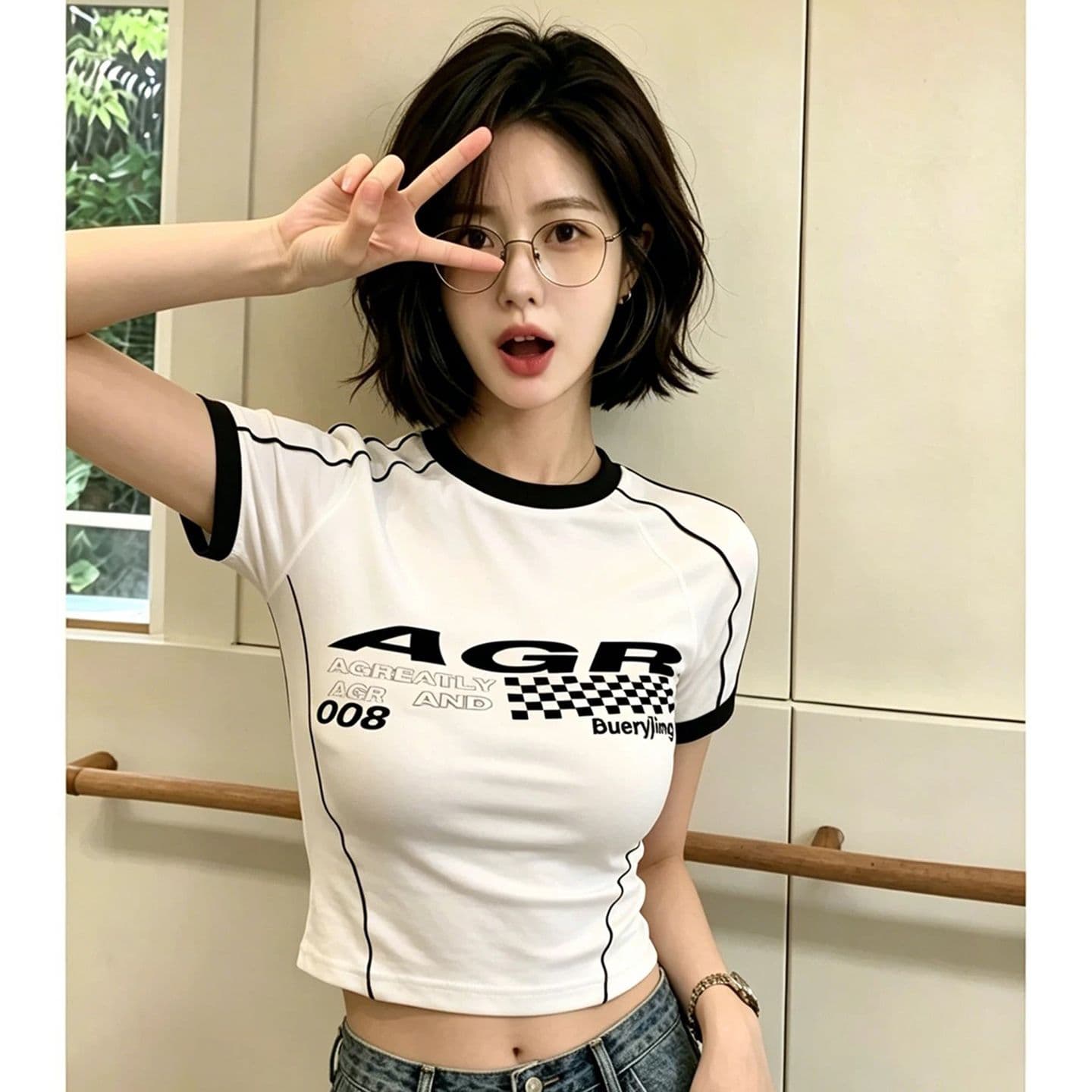 원본 품질 아메리칸 레트로 스타일 화이트 알파벳 프린트 반팔 티셔츠 이미지 2