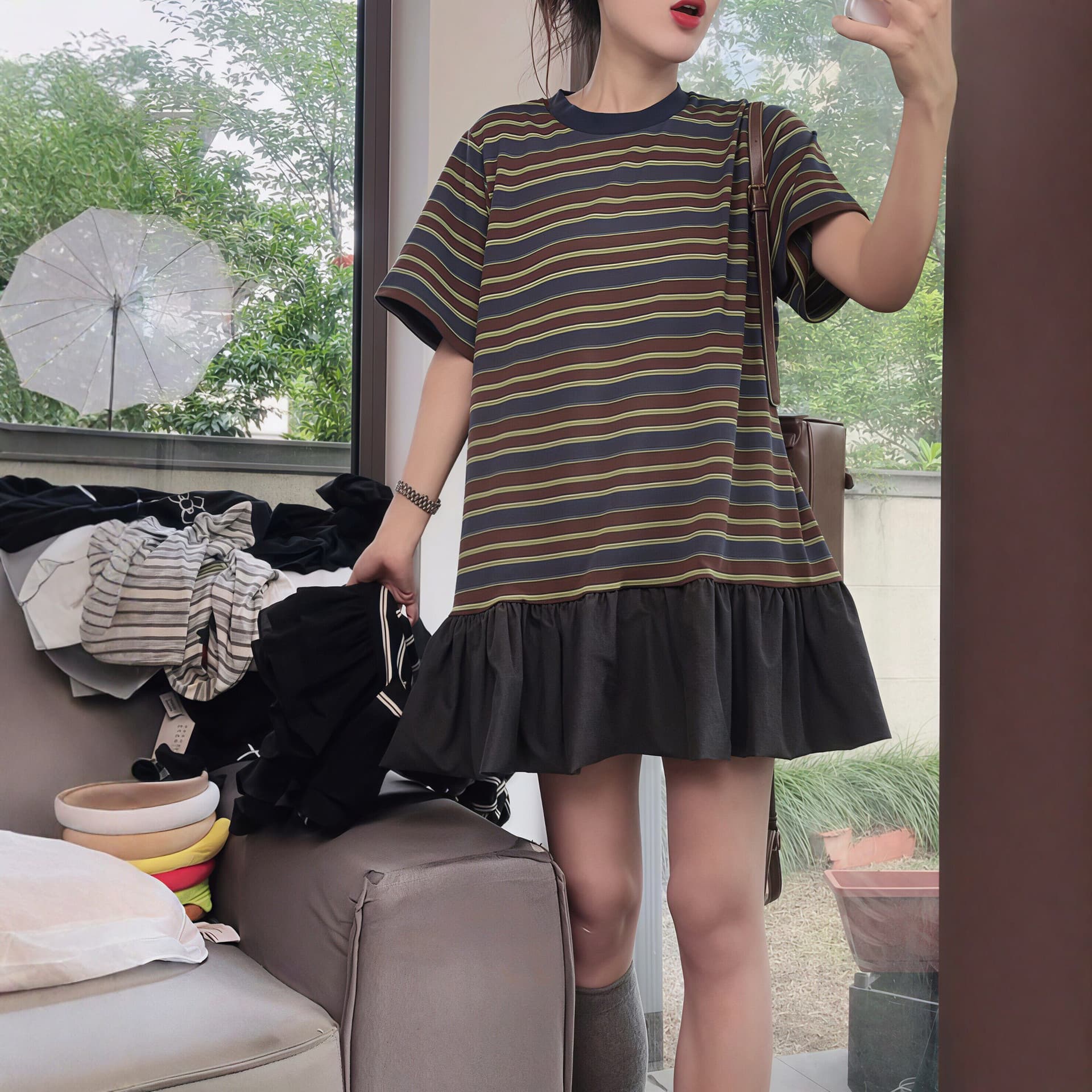 210 그램 55 면 45 폴리에스터 2026 여름 새로운 한국 스타일 반팔 티셔츠 여성 디자인 센스 이미지 4