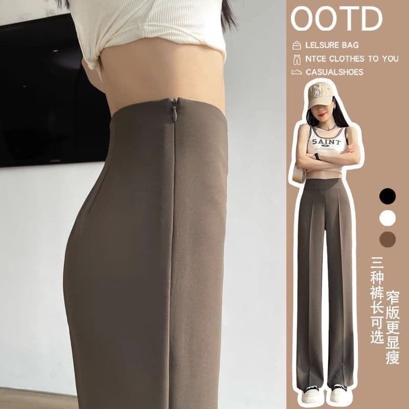 측면 지퍼 하이웨이스트 정장 바지 여성 봄 가을 작은 키 좁은 에디션 와이드 레그 팬츠 리프트 엉덩이 도루 센스 슬림해 보이는 캐주얼 스트레이트 팬츠 이미지 2