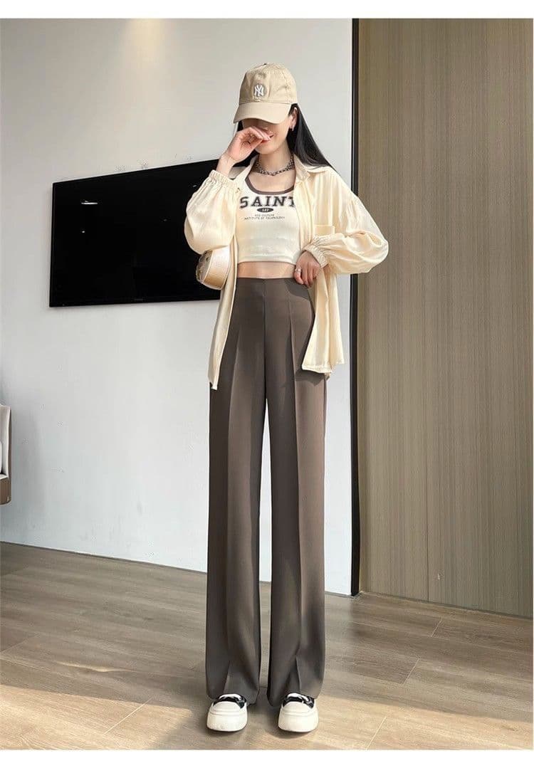 측면 지퍼 하이웨이스트 정장 바지 여성 봄 가을 작은 키 좁은 에디션 와이드 레그 팬츠 리프트 엉덩이 도루 센스 슬림해 보이는 캐주얼 스트레이트 팬츠 상세 이미지 29