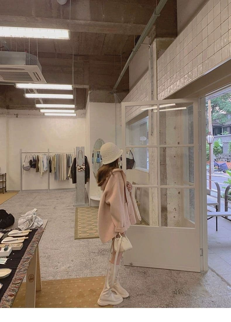 작은 샤넬 스타일 장미 핑크색 망토 모직 여성 코트 가을 겨울 2026 새로운 폭발 후드 양면 모직 코트 상세 이미지 3