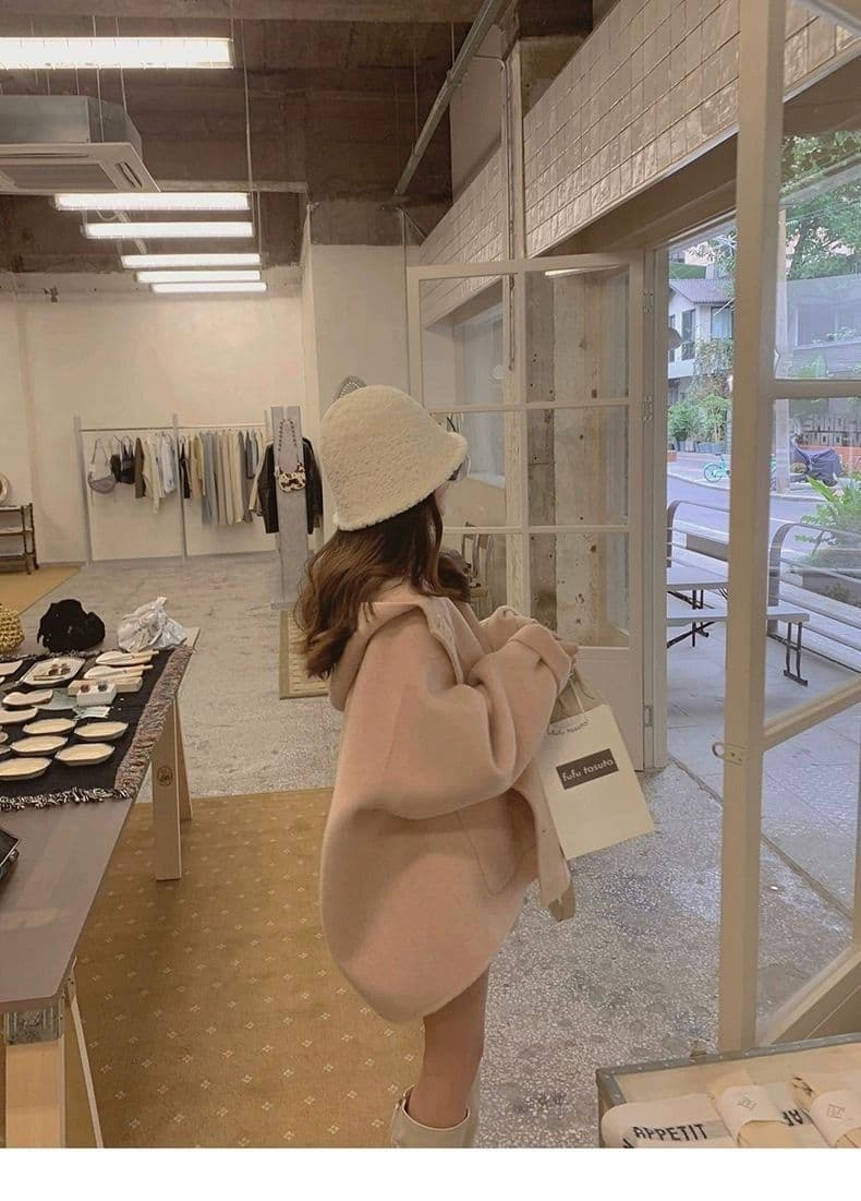 작은 샤넬 스타일 장미 핑크색 망토 모직 여성 코트 가을 겨울 2026 새로운 폭발 후드 양면 모직 코트 상세 이미지 4