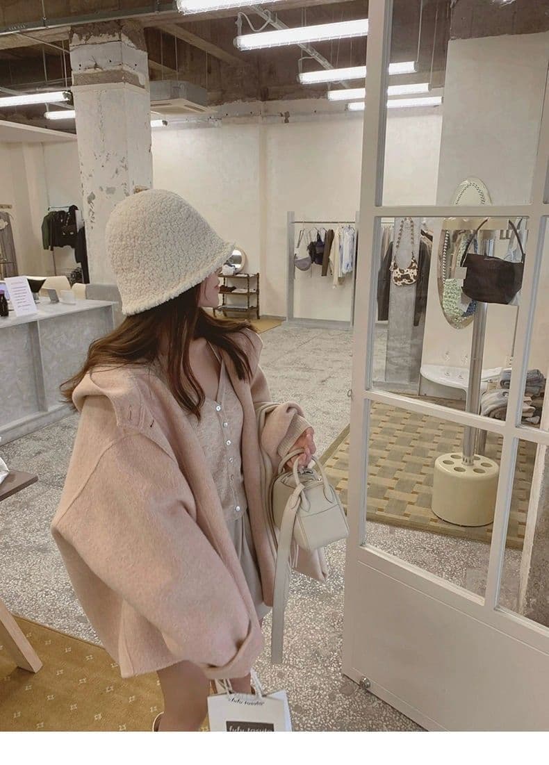 작은 샤넬 스타일 장미 핑크색 망토 모직 여성 코트 가을 겨울 2026 새로운 폭발 후드 양면 모직 코트 상세 이미지 8