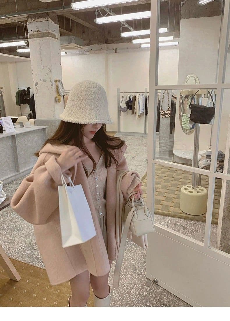 작은 샤넬 스타일 장미 핑크색 망토 모직 여성 코트 가을 겨울 2026 새로운 폭발 후드 양면 모직 코트 상세 이미지 10
