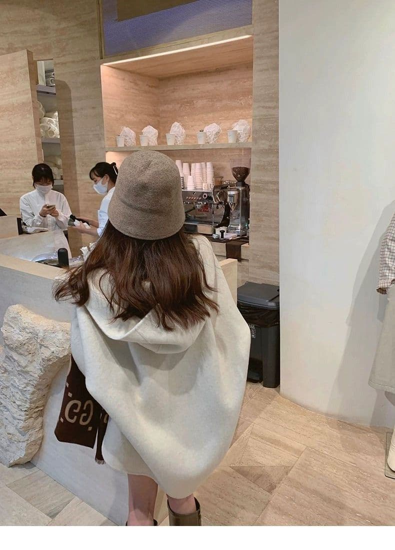 작은 샤넬 스타일 장미 핑크색 망토 모직 여성 코트 가을 겨울 2026 새로운 폭발 후드 양면 모직 코트 상세 이미지 17