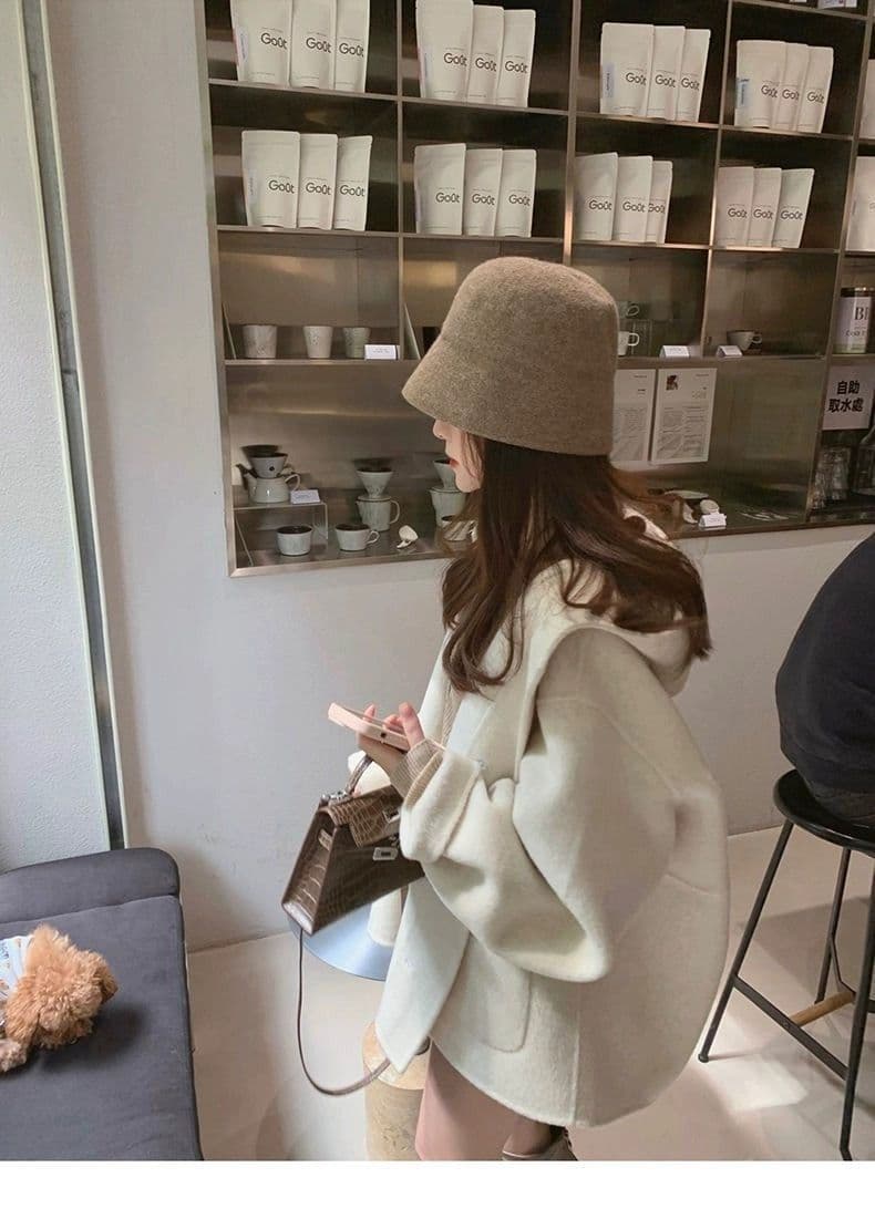 작은 샤넬 스타일 장미 핑크색 망토 모직 여성 코트 가을 겨울 2026 새로운 폭발 후드 양면 모직 코트 상세 이미지 21