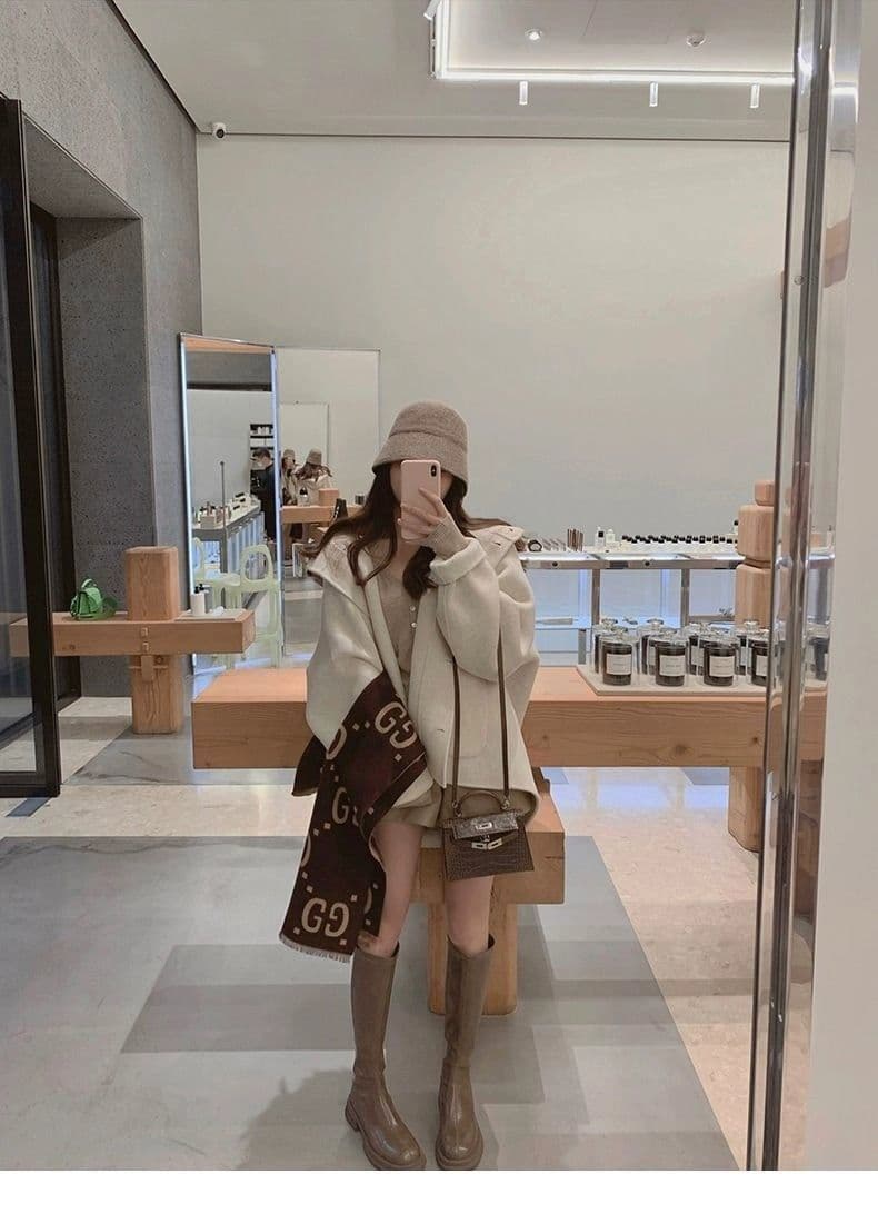 작은 샤넬 스타일 장미 핑크색 망토 모직 여성 코트 가을 겨울 2026 새로운 폭발 후드 양면 모직 코트 상세 이미지 27