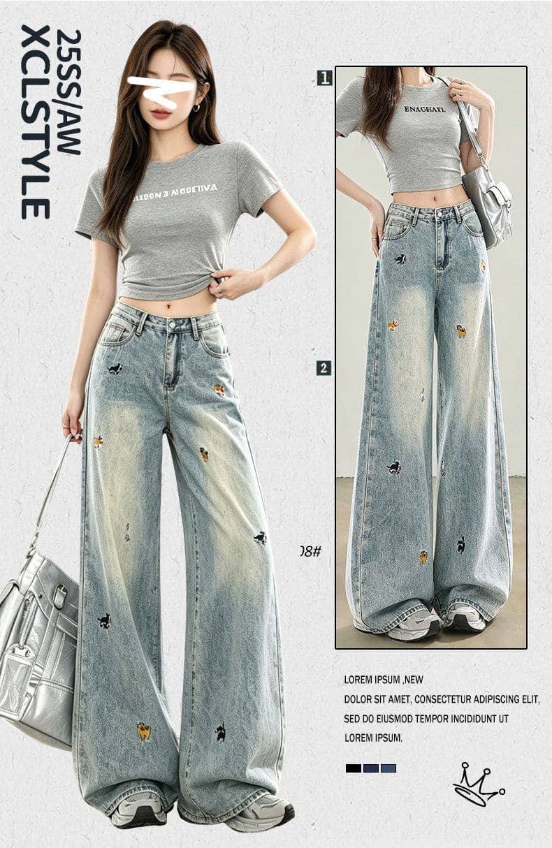 빅 사이즈 아메리칸 레트로 찢어진 부분 데님 반바지 여성 고급 센스 넓은 다리 루즈핏 슬림해 보이는 핫걸 거리 7 점 바지 상세 이미지 2