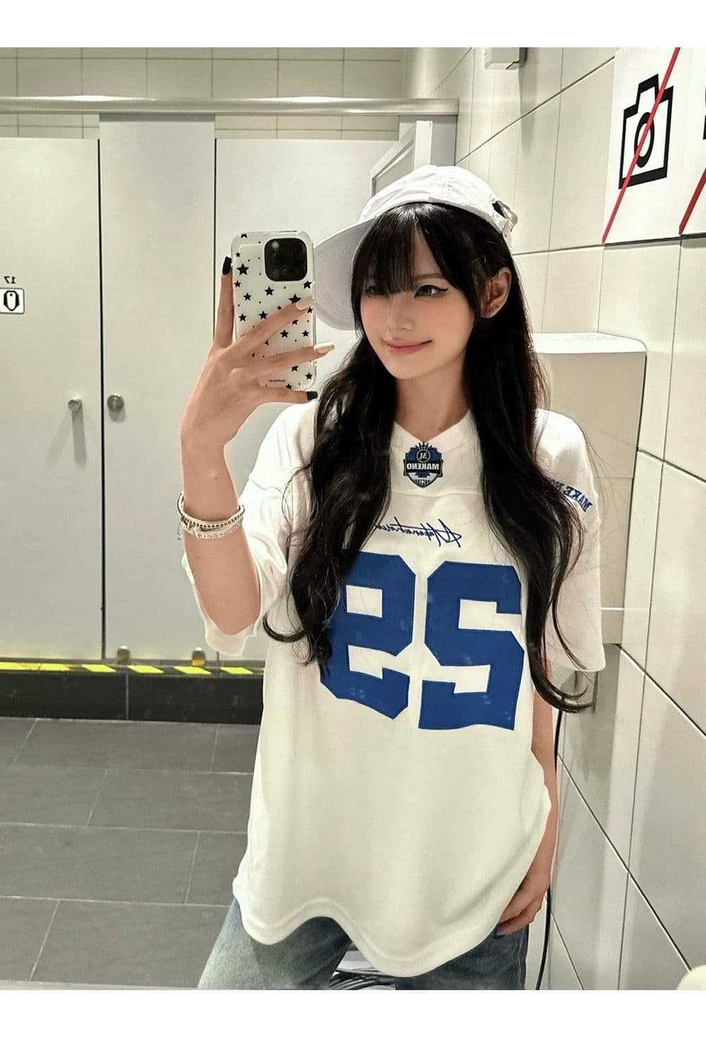 원본 것 아메리칸 자수 V넥 저지 반팔 티셔츠 루즈핏 티셔츠 맨위 상세 이미지 7