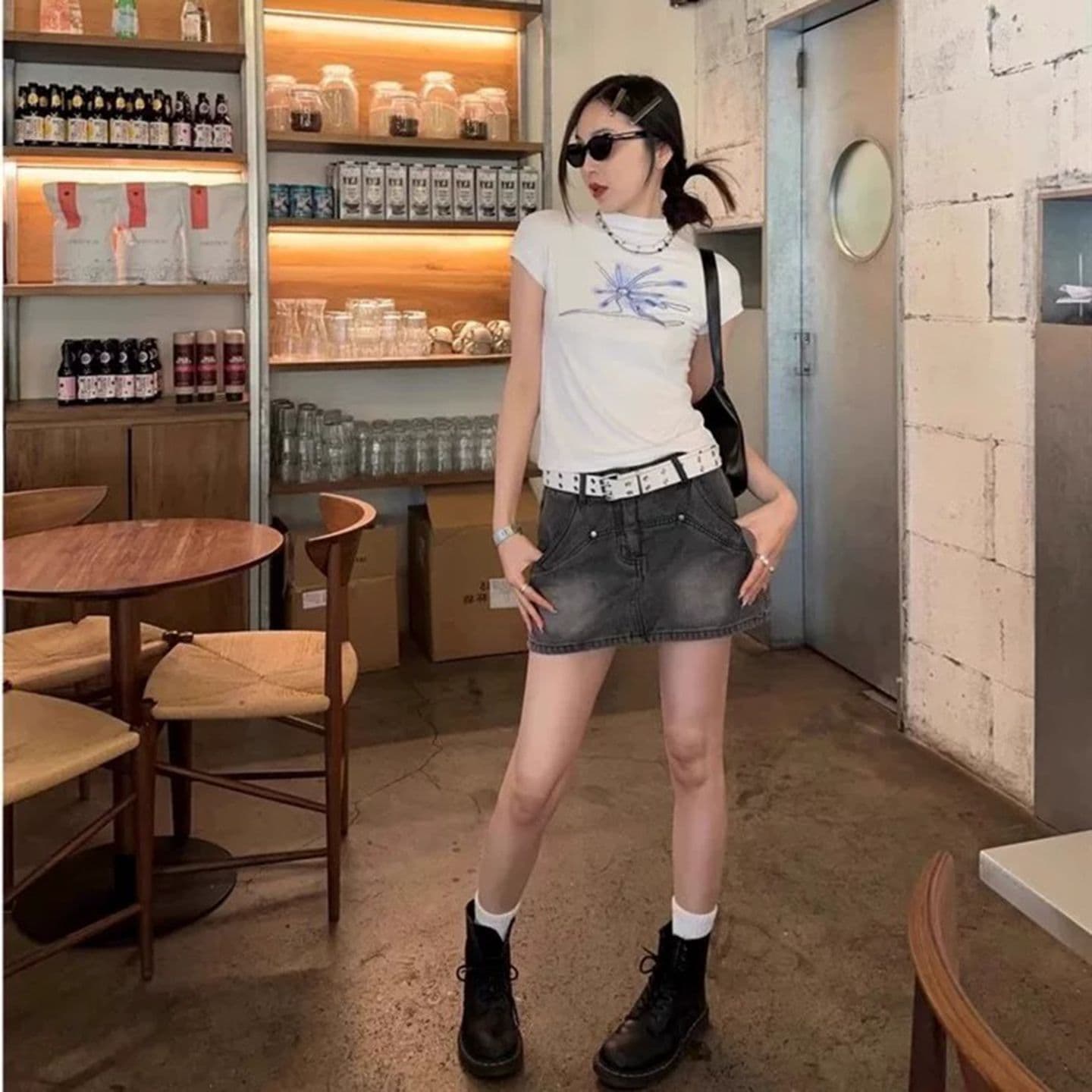 원본 품질 핫걸 아메리칸 프린트 반하이넥 얼음 실크 반팔 여성 티셔츠 이미지 3