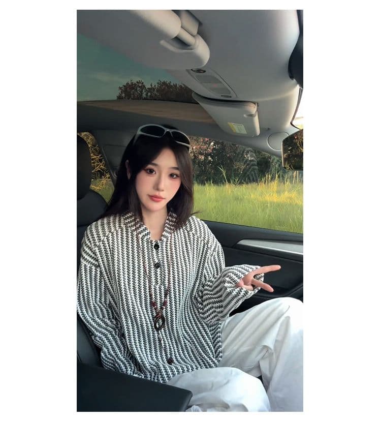 300 그램 원본 긴팔 티셔츠 기본 셔츠 여성 얇은 스타일 트렌디 가을 새로운 생선뼈 곡물 루즈핏 스탠드 칼라 맨위 상세 이미지 9