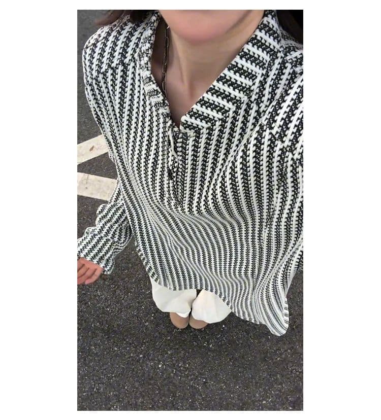 300 그램 원본 긴팔 티셔츠 기본 셔츠 여성 얇은 스타일 트렌디 가을 새로운 생선뼈 곡물 루즈핏 스탠드 칼라 맨위 상세 이미지 28