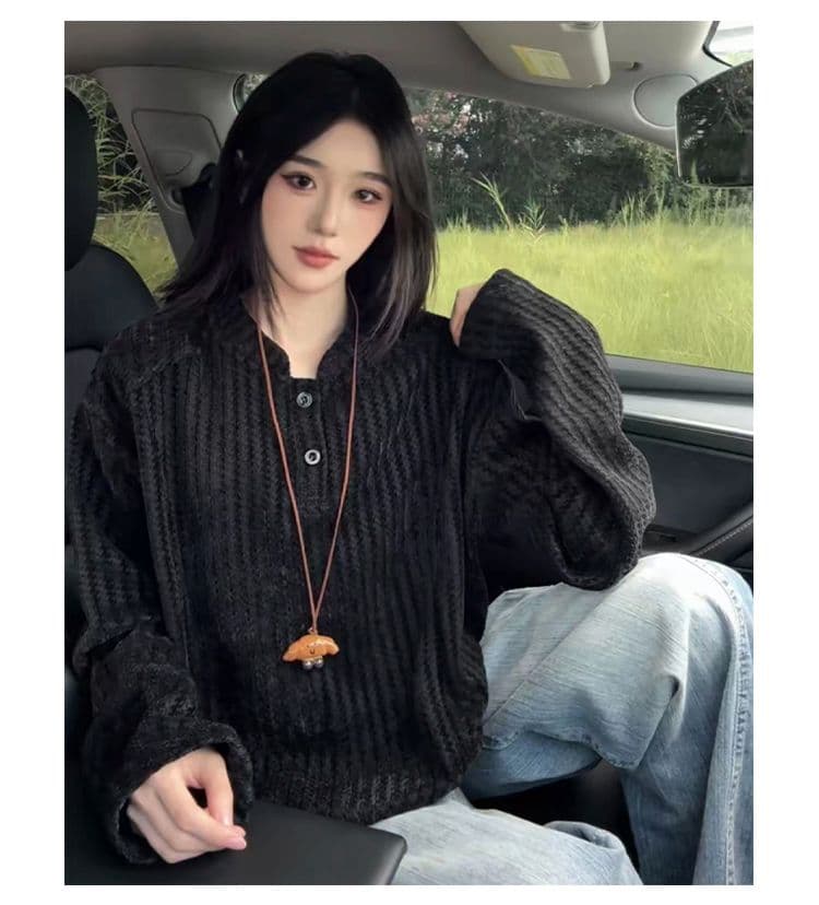 300 그램 원본 긴팔 티셔츠 기본 셔츠 여성 얇은 스타일 트렌디 가을 새로운 생선뼈 곡물 루즈핏 스탠드 칼라 맨위 상세 이미지 31