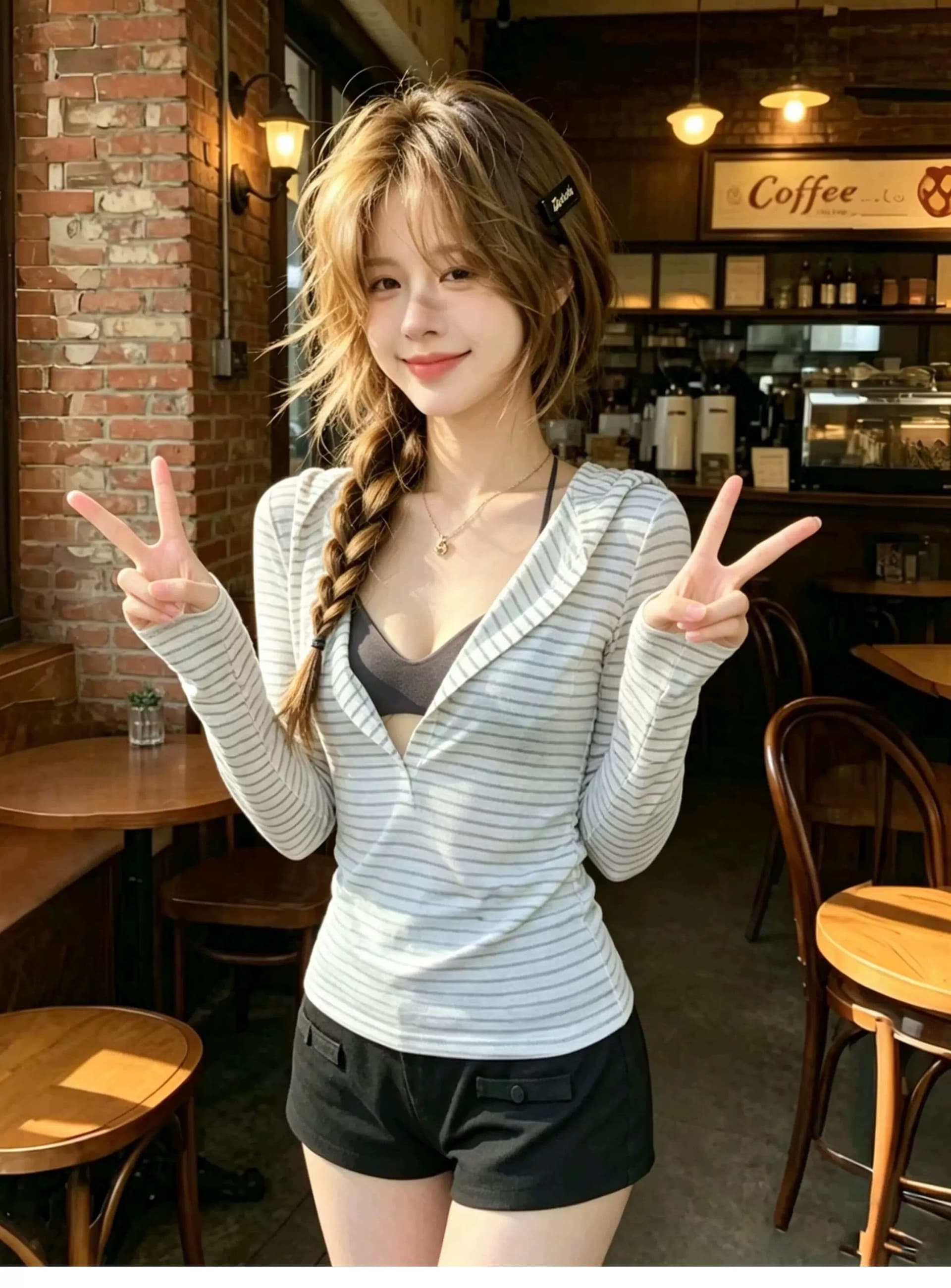 150그램 65 라이 경기 서울 35 폴리 에스터 스트라이프 반 개방 칼라 후드 얇은 스타일 티셔츠 여성 여름 긴팔 자외선 차단 블라우스 맨위 상세 이미지 3