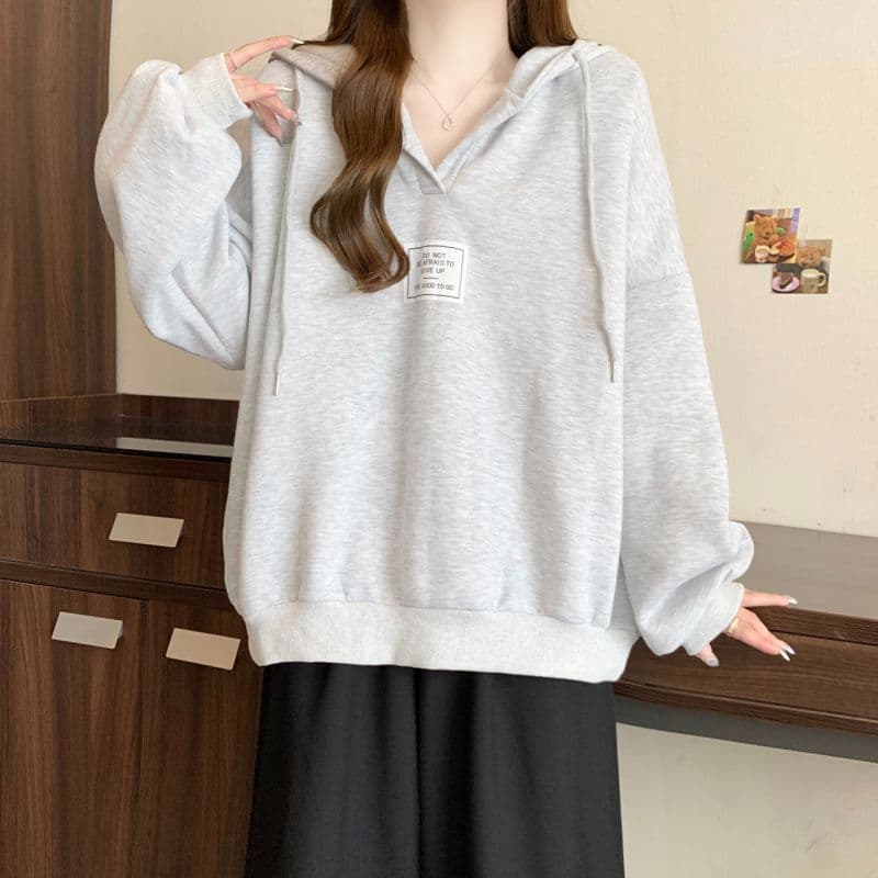 후아 면 복합 우유 실크 느긋한 바람 배트윙 소매 루즈핏 V넥 후드 맨위 풀오버 스웨트셔츠 여성 코트 상세 이미지 17