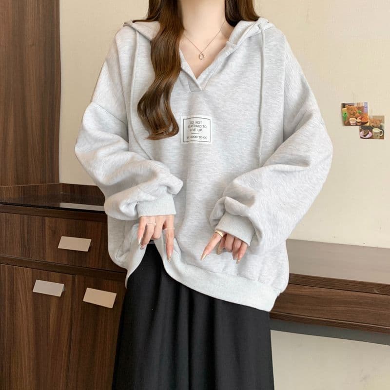 후아 면 복합 우유 실크 느긋한 바람 배트윙 소매 루즈핏 V넥 후드 맨위 풀오버 스웨트셔츠 여성 코트 상세 이미지 18