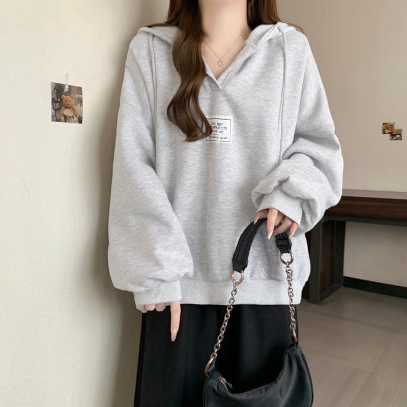 후아 면 복합 우유 실크 느긋한 바람 배트윙 소매 루즈핏 V넥 후드 맨위 풀오버 스웨트셔츠 여성 코트 상세 이미지 19