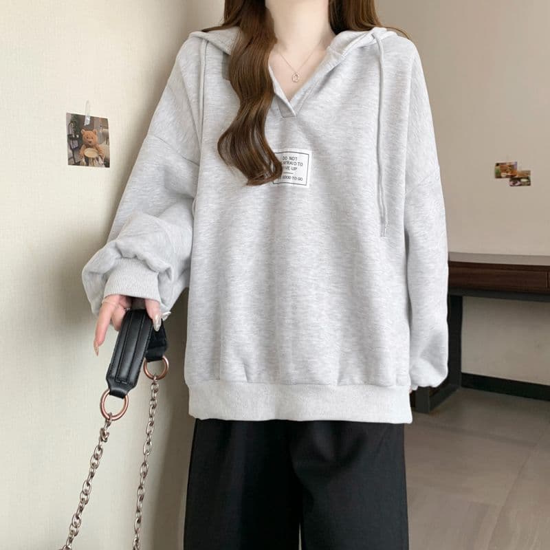 후아 면 복합 우유 실크 느긋한 바람 배트윙 소매 루즈핏 V넥 후드 맨위 풀오버 스웨트셔츠 여성 코트 상세 이미지 20
