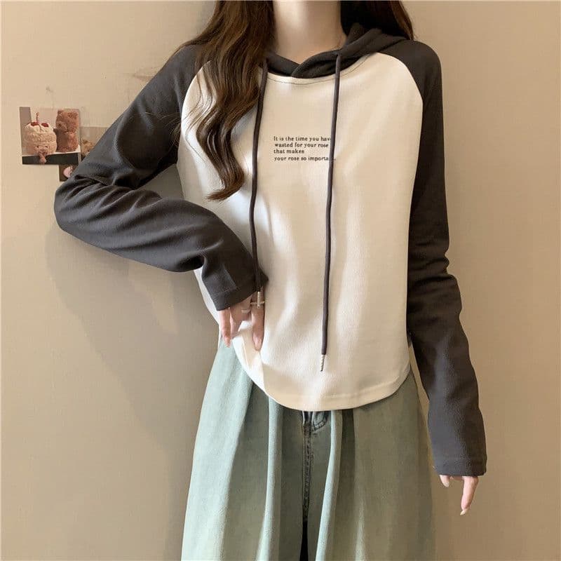 모달 이후 패키지 칼라 260 그램 긴팔 티셔츠 여성 가을 새로운 후드 맨위 상세 이미지 9