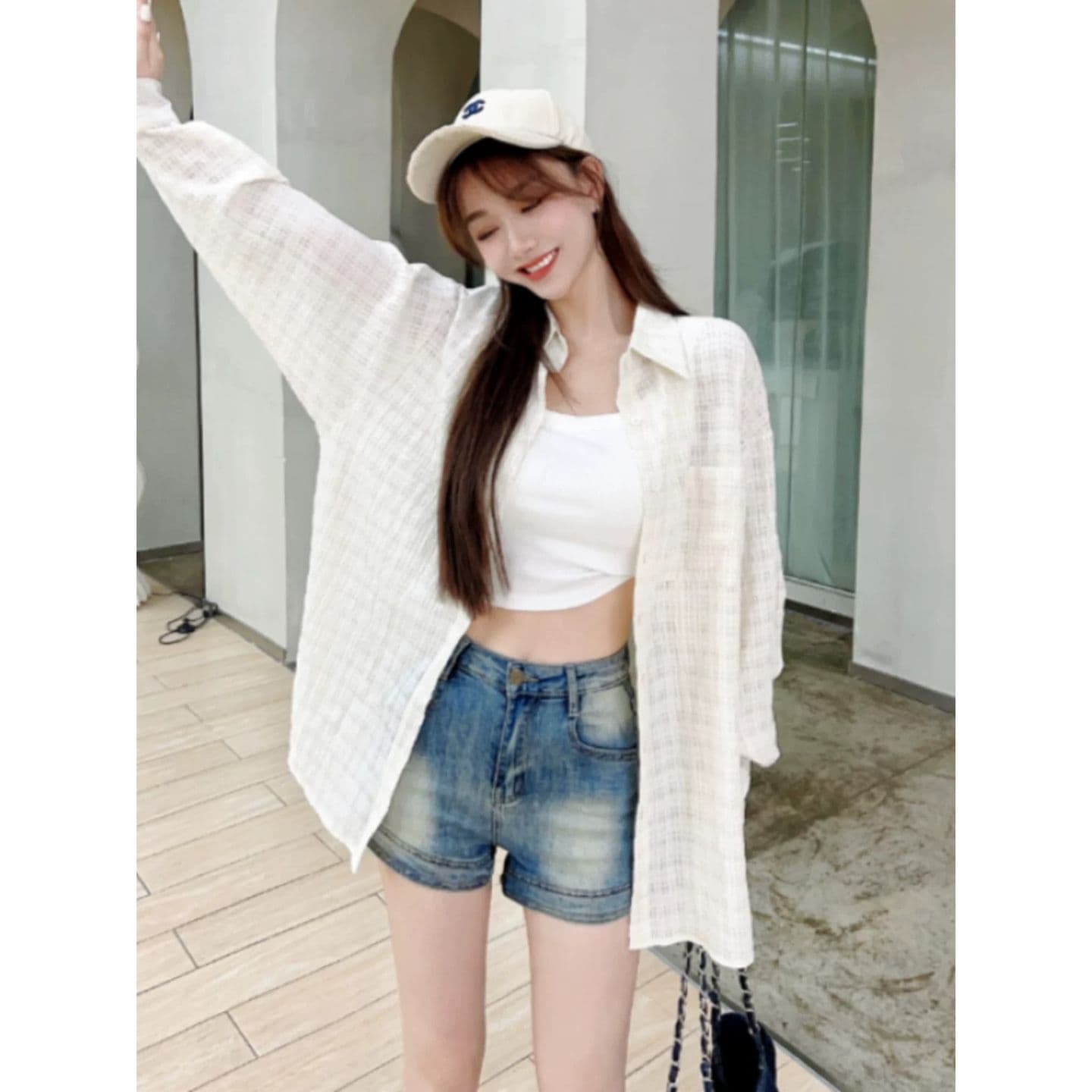 원본 원단 질감 센스 자외선 차단 셔츠 루즈핏 다용도 패션 긴팔 맨위 여름
