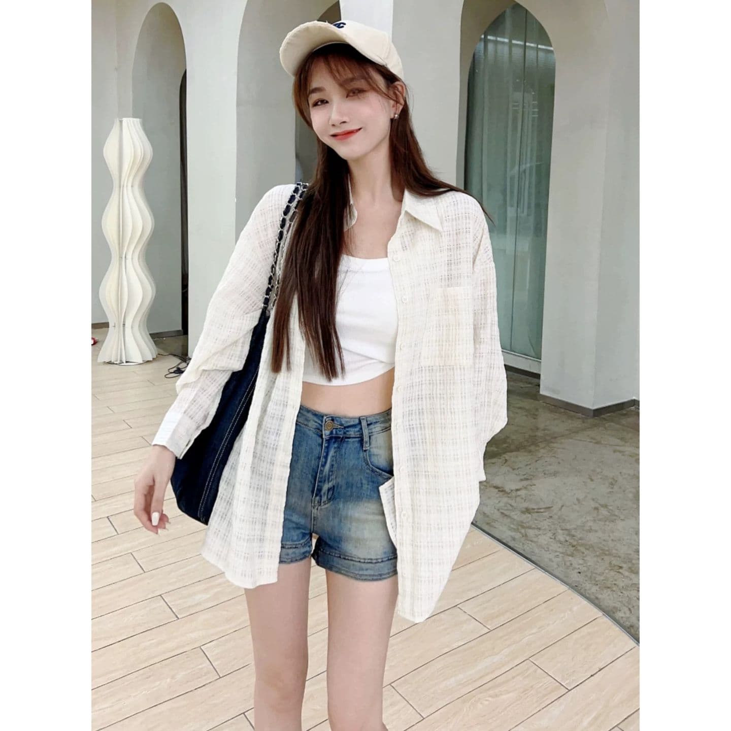 원본 원단 질감 센스 자외선 차단 셔츠 루즈핏 다용도 패션 긴팔 맨위 여름 이미지 5