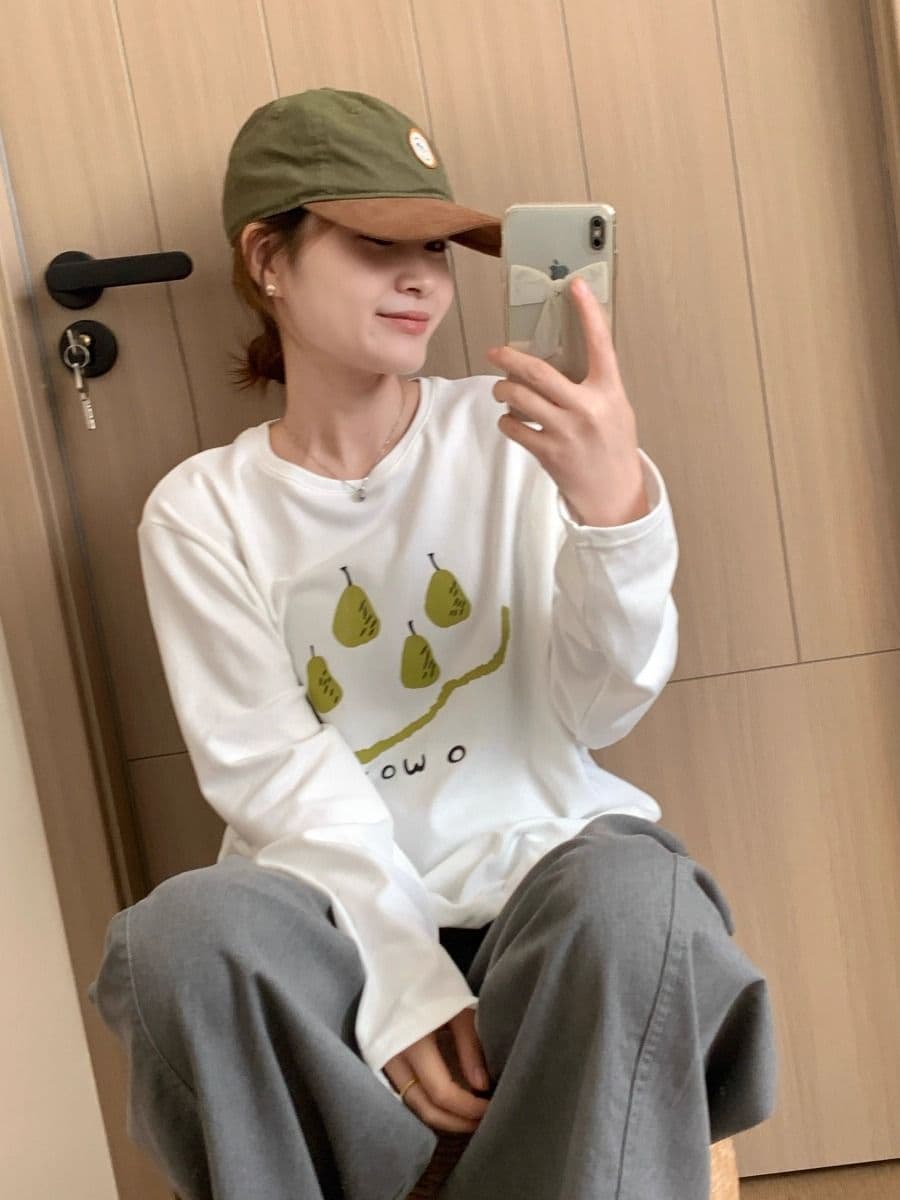 21 순면 210 그램 100 면 가을 의상 긴팔 티셔츠 여성 루즈핏 맨위 프린트