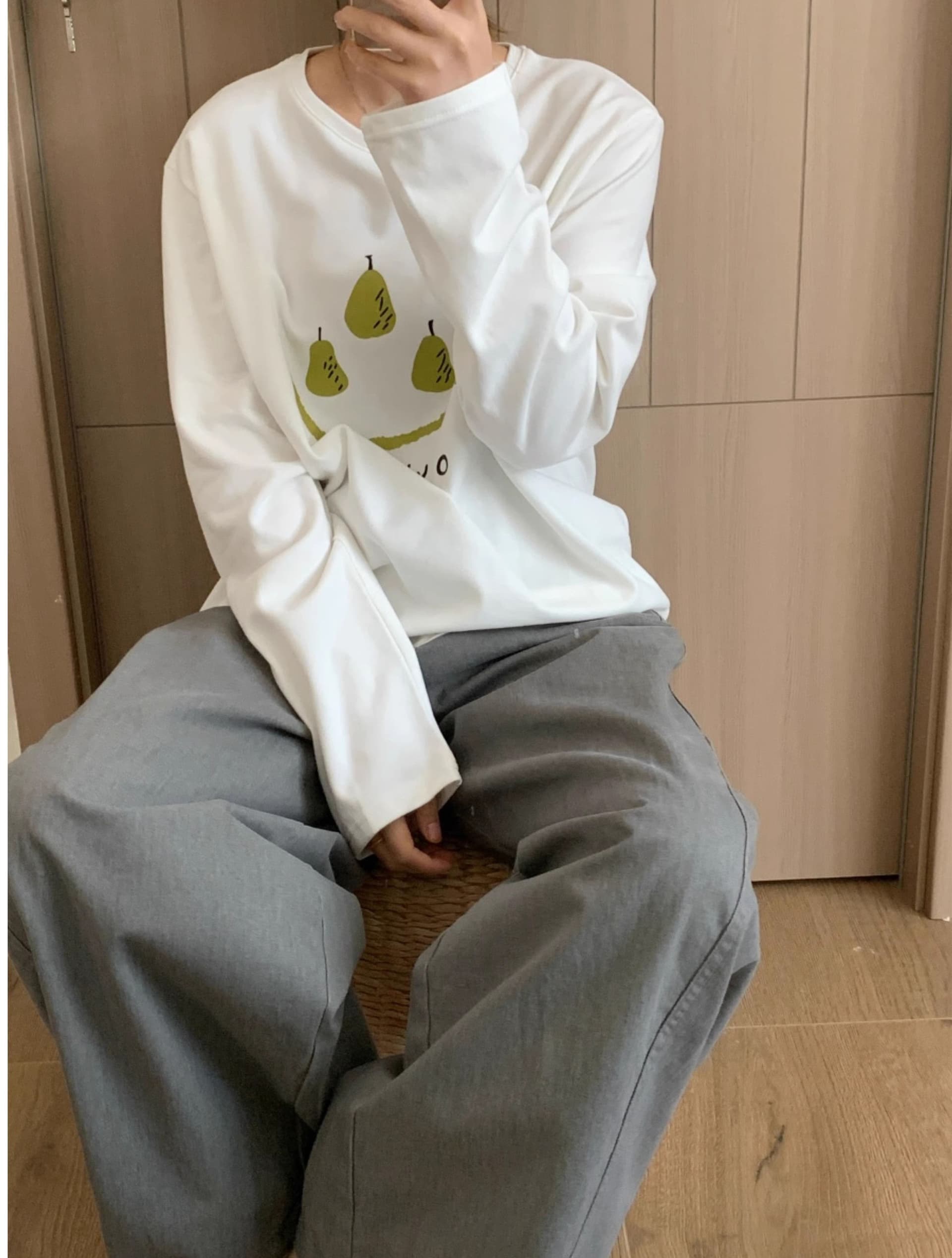 21 순면 210 그램 100 면 가을 의상 긴팔 티셔츠 여성 루즈핏 맨위 프린트 이미지 4
