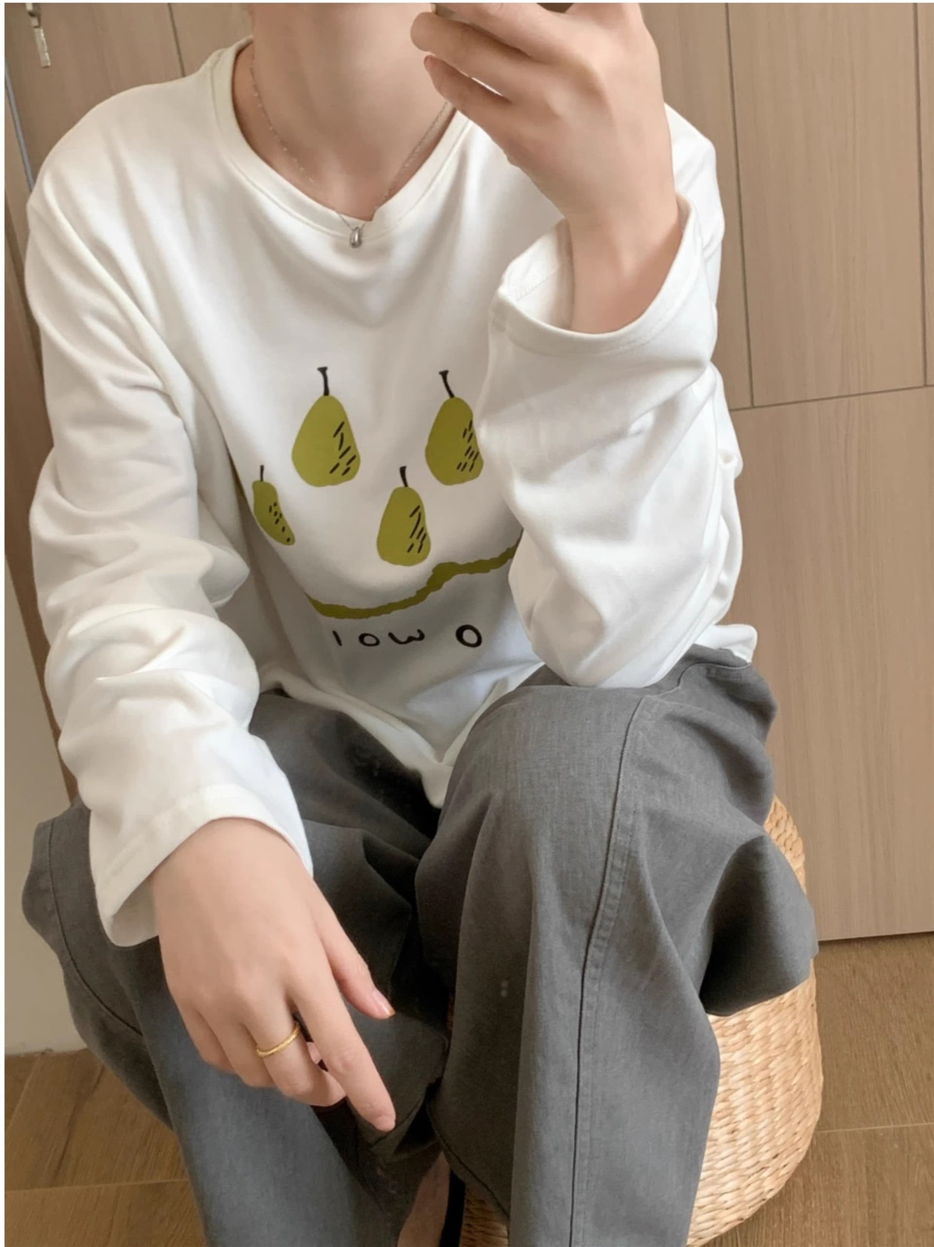 21 순면 210 그램 100 면 가을 의상 긴팔 티셔츠 여성 루즈핏 맨위 프린트 상세 이미지 5
