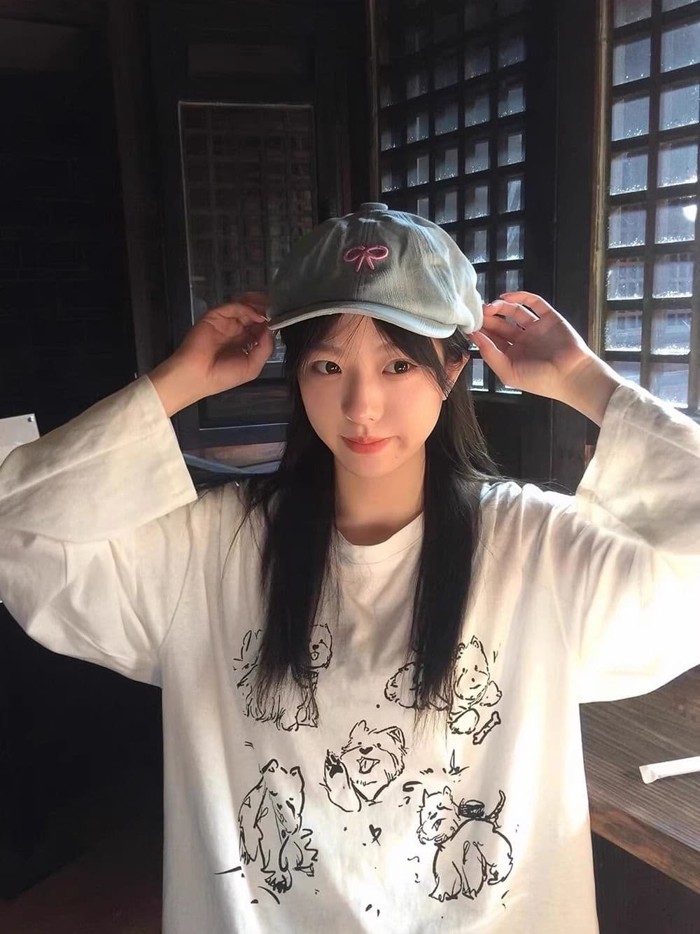 21 순면 210 그램 100 면 가을 의상 긴팔 티셔츠 여성 루즈핏 맨위 프린트 상세 이미지 7