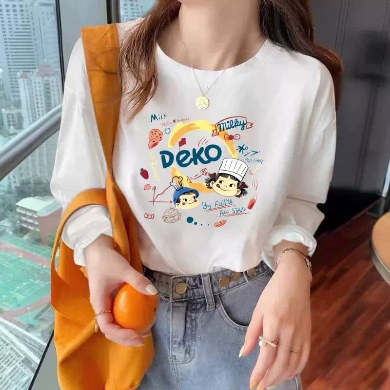 21 순면 210 그램 100 면 가을 의상 긴팔 티셔츠 여성 루즈핏 맨위 프린트 이미지 2