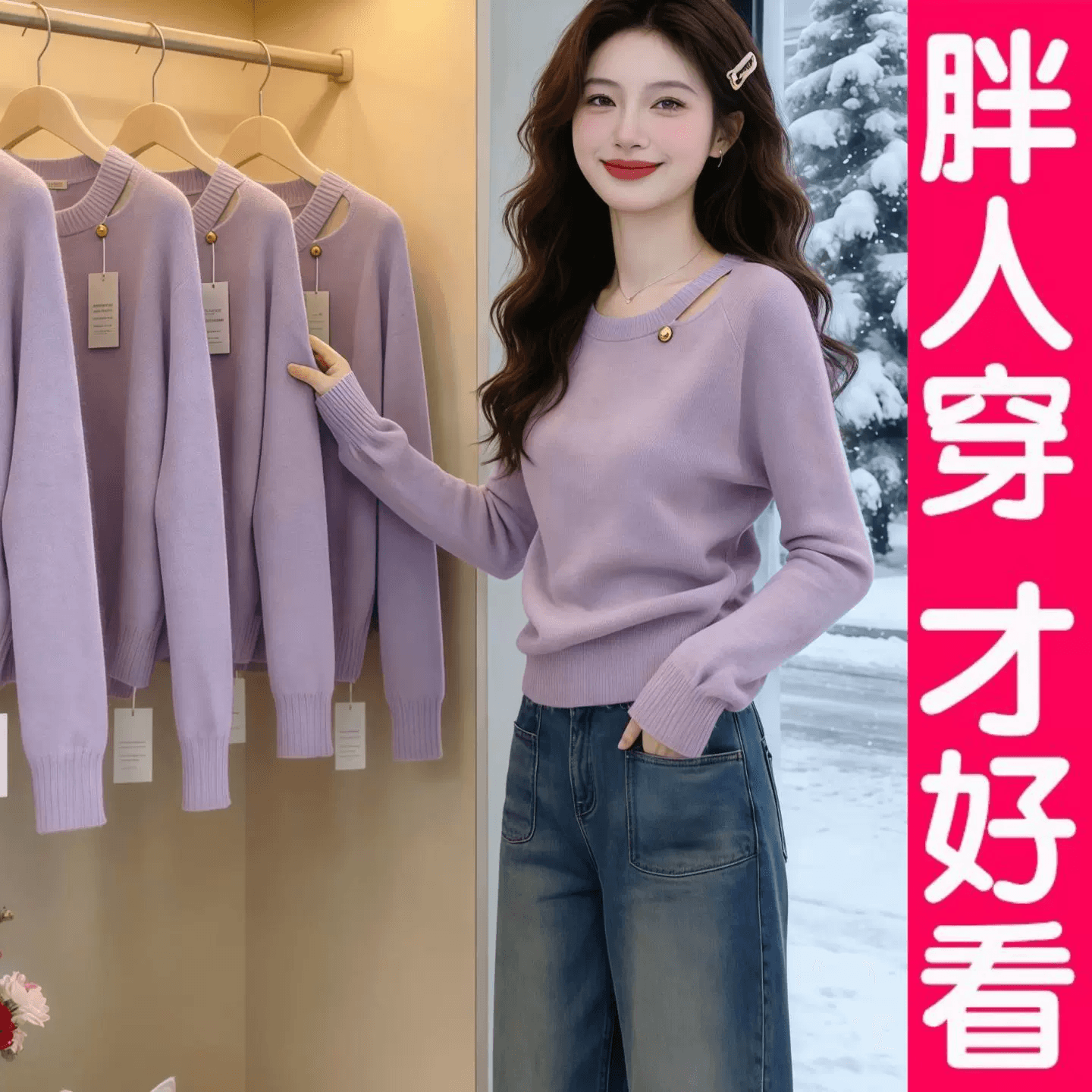 빅 사이즈 빛 럭셔리 여성 의류 봄 가을 한국 스타일 패션 부드러운 센스 미니멀리즘 캐주얼 니트 스웨터 새로운 연령 감소 슬림해 보이는 맨위 상세 이미지 1