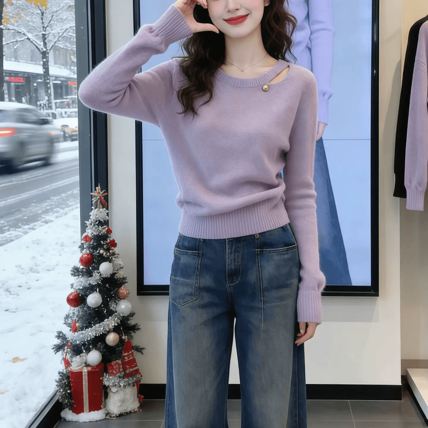 빅 사이즈 빛 럭셔리 여성 의류 봄 가을 한국 스타일 패션 부드러운 센스 미니멀리즘 캐주얼 니트 스웨터 새로운 연령 감소 슬림해 보이는 맨위 상세 이미지 4