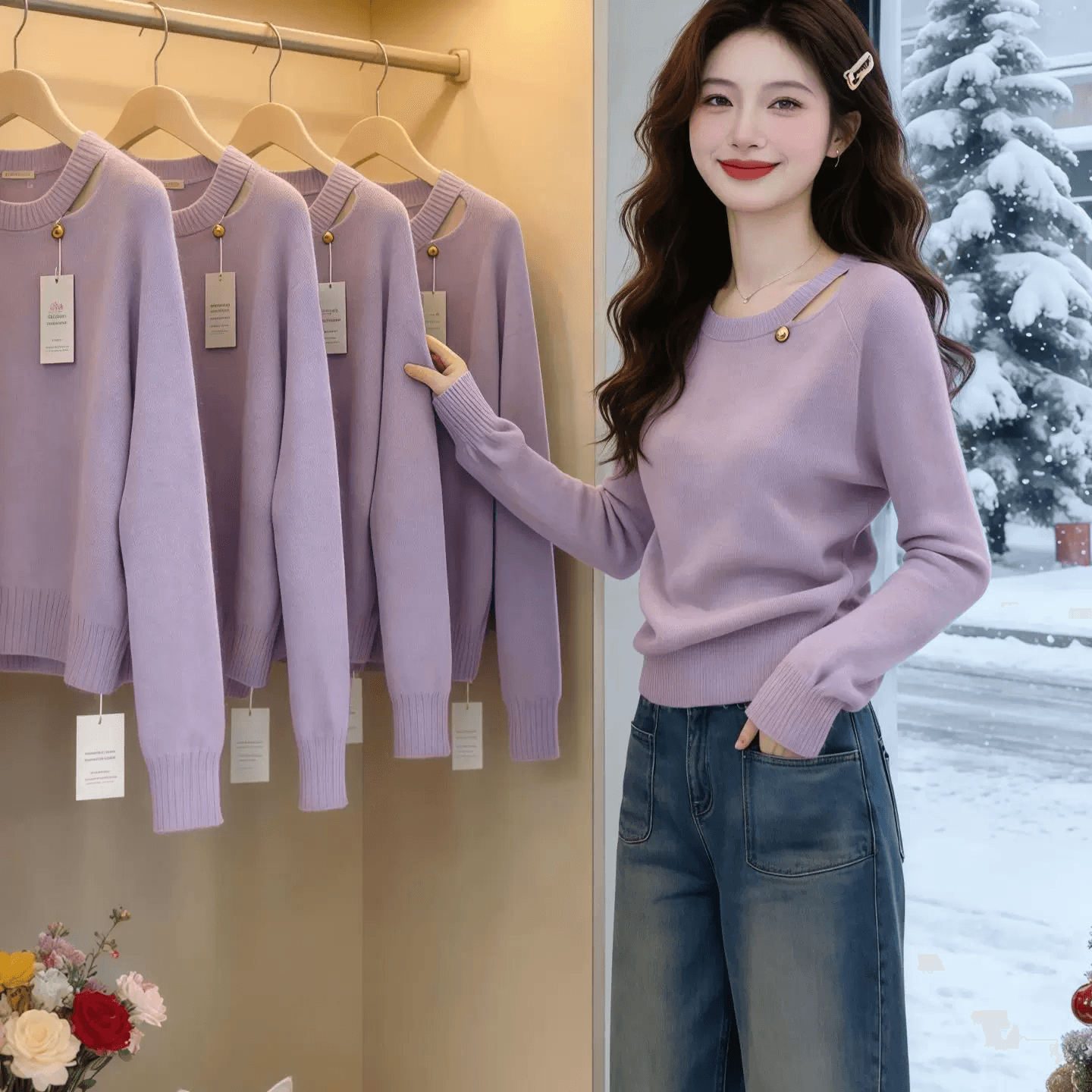 빅 사이즈 빛 럭셔리 여성 의류 봄 가을 한국 스타일 패션 부드러운 센스 미니멀리즘 캐주얼 니트 스웨터 새로운 연령 감소 슬림해 보이는 맨위 상세 이미지 5