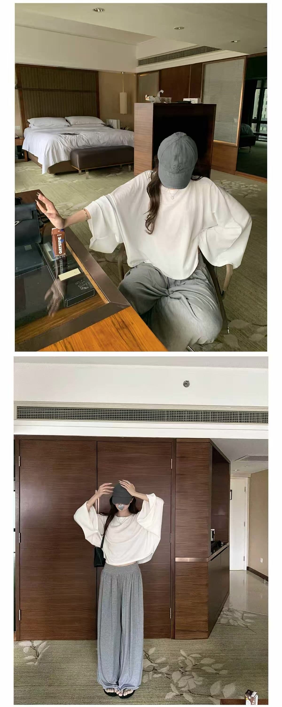 200그램 주간 실크 더블 실 100 라이 경기 서울 박쥐 비료 소매 느슨함 느긋한 루즈핏 그레이트 긴팔 티셔츠 여성 상세 이미지 13