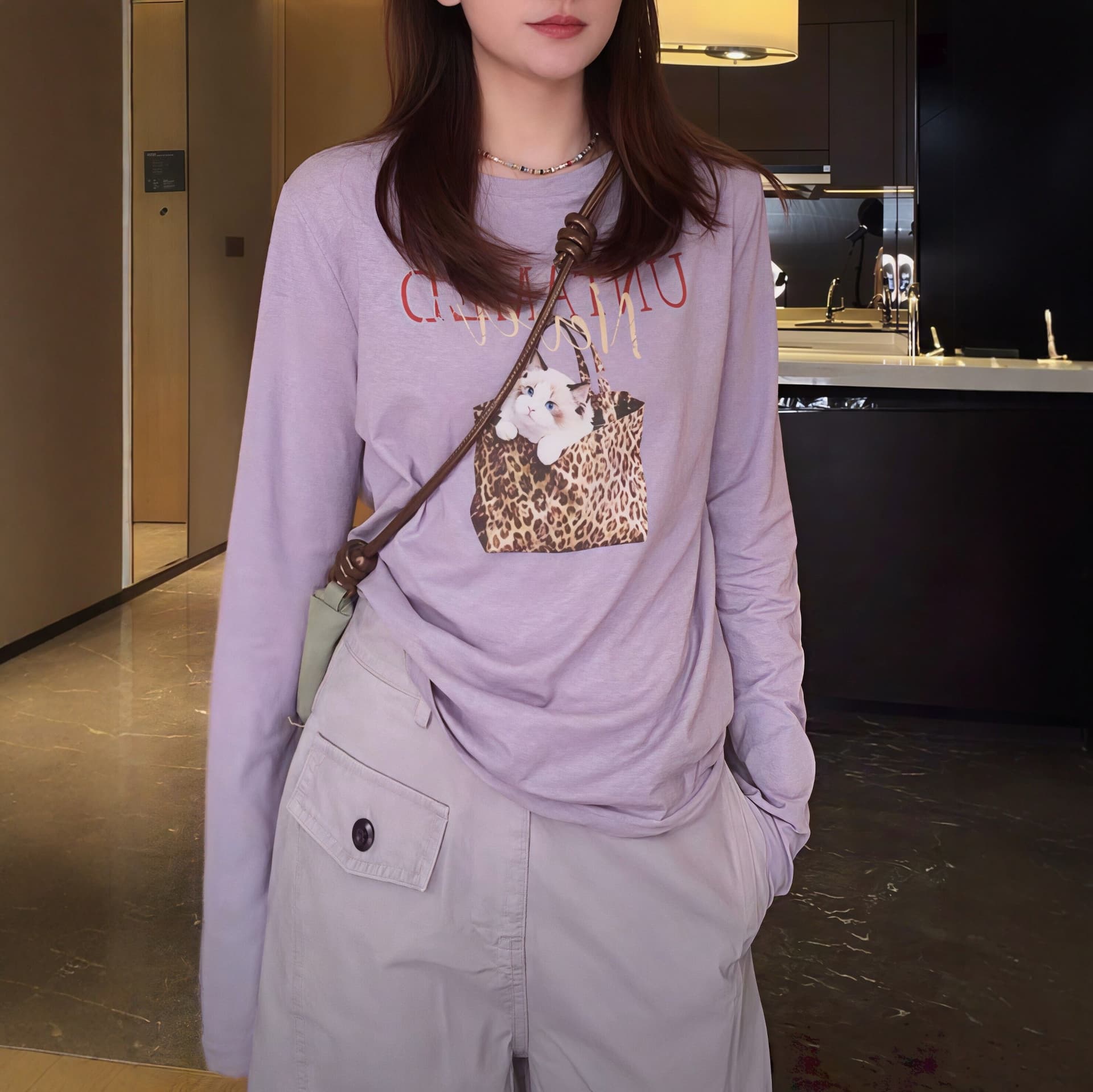 180 그램 75 면 25 폴리에스터 2026 봄 가을 새로운 한국 스타일 긴팔 티셔츠 여성 디자인 센스 이미지 3