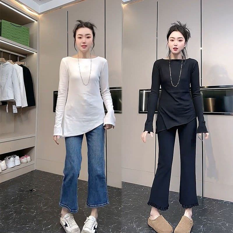 210 그램 92 면 8 암모니아 Lun 2026 봄 가을 새로운 한국 스타일 긴팔 티셔츠 여성 디자인 센스 이미지 5