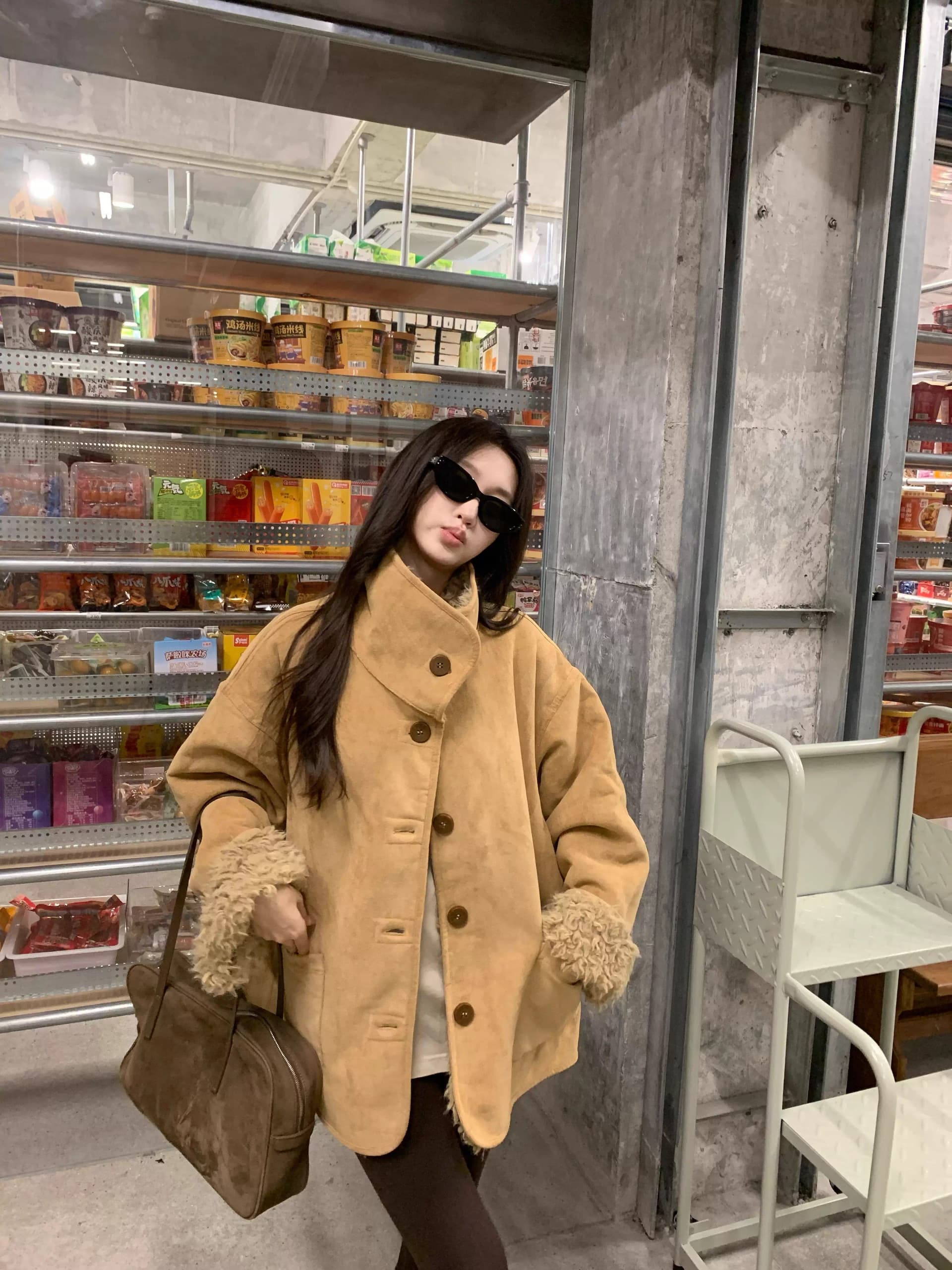 원본 품질 둘 착용 피모 하나 양털 오토바이 서비스 가을 겨울 루즈핏 두꺼운 스웨이드 모피 여성 코트