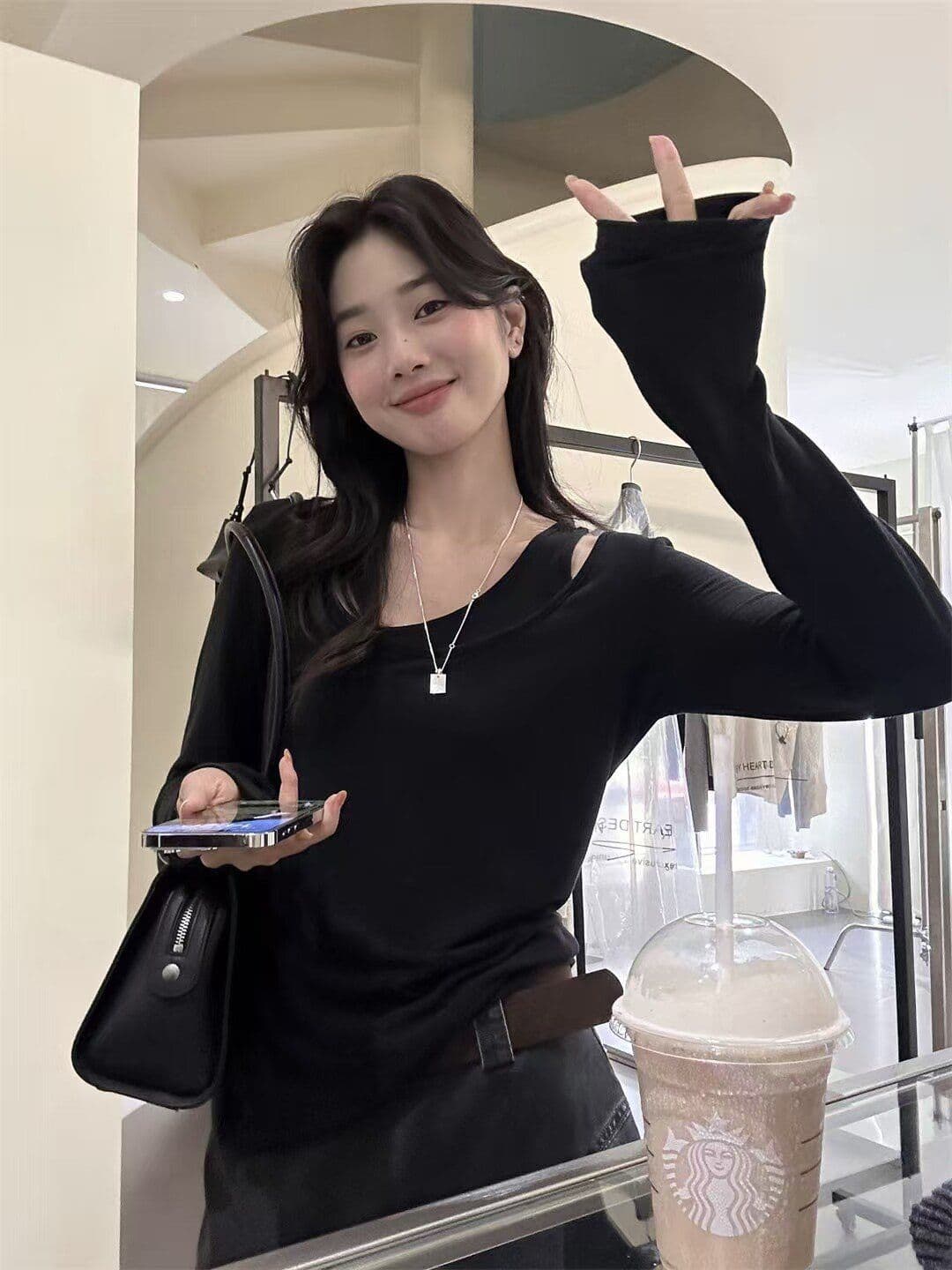 220 그램 양모 40 접착제 27 면 27 아크릴 6 암모니아 Lun 페이크 레이어드 긴팔 티셔츠 여성 봄 가을 만나는 맨위 상세 이미지 10